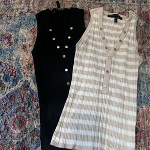 2 WHBM Ribbed Tanks W/ Button Details